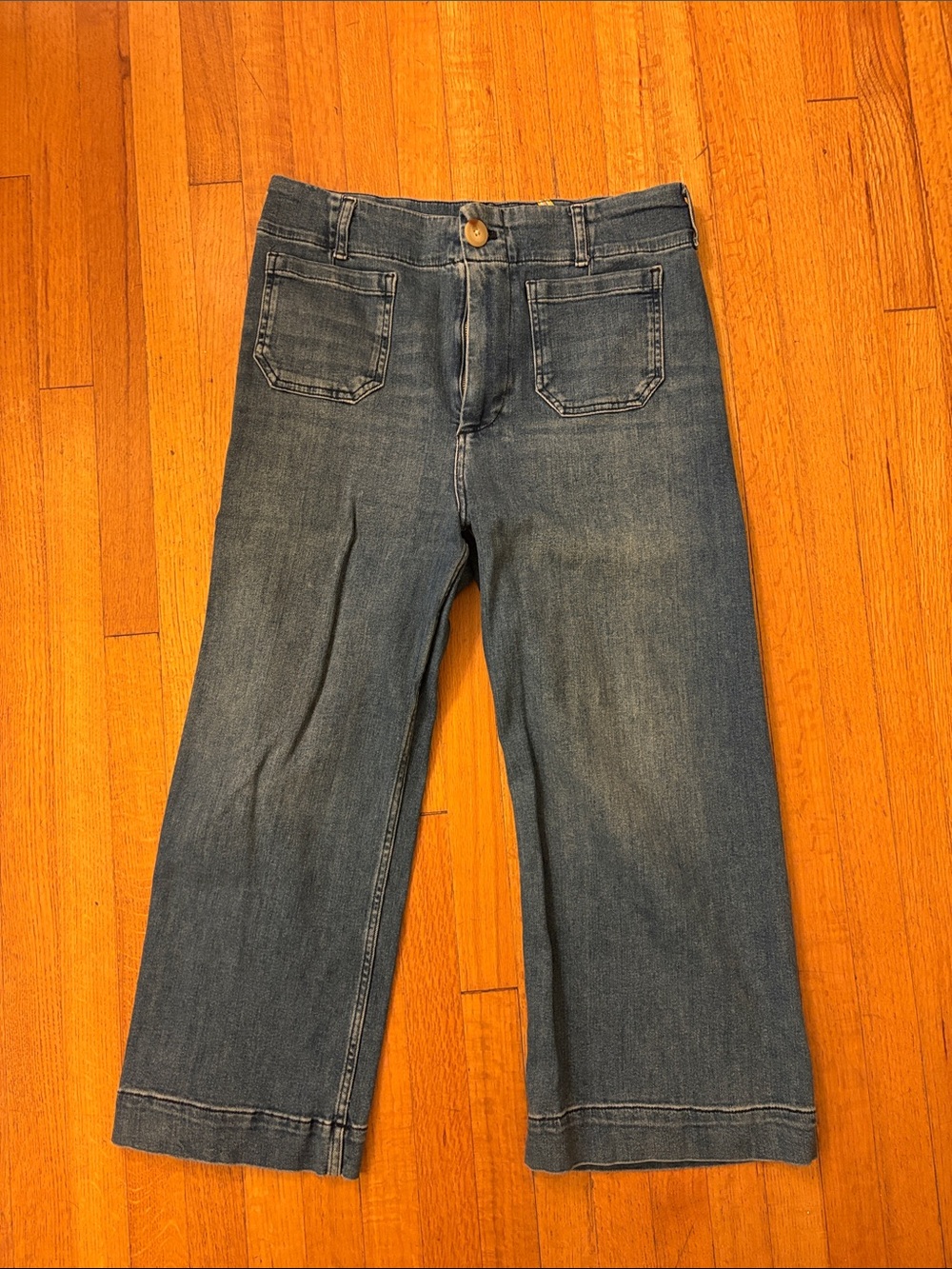 Maeve Cropped Wide-Leg Jeans in Faded Blue